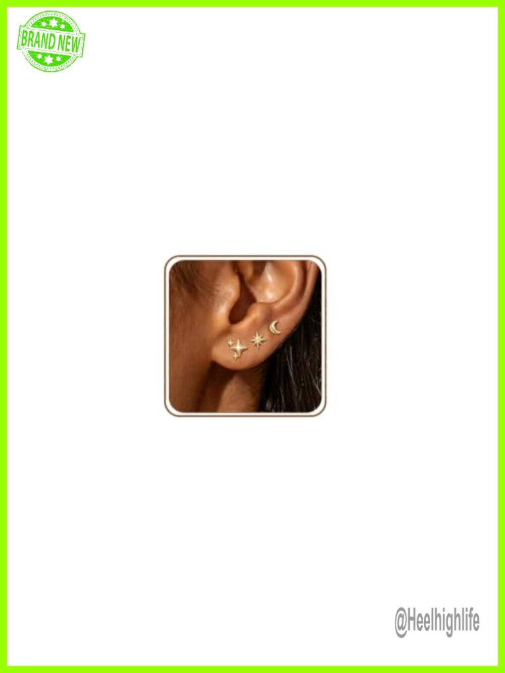 14K Gold Plated Sterling Silver Stud Earrings Set Cubic Zirconia 3 Pairs